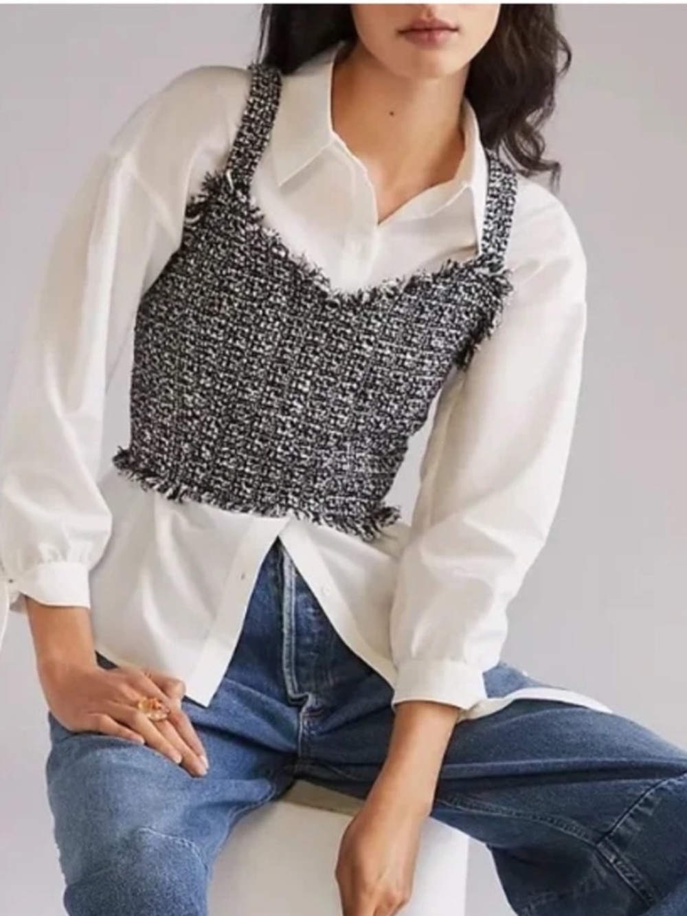 Mare Mare x Anthropologie White Blouse XL (separate or with tweed vest)